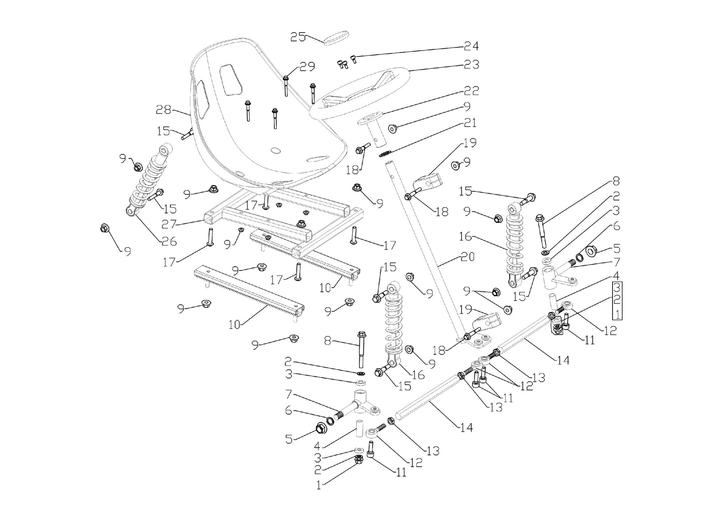 Front Wheel Lock Washer & Nut - 1 Seat Go Kart (Gas & EV)