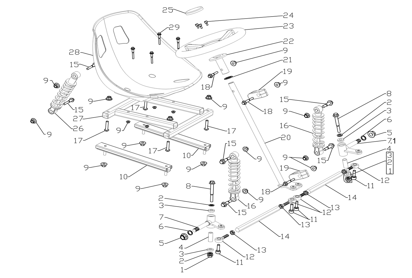 Steering Wheel Assembly - 1 Seat Go Kart (Gas & EV)