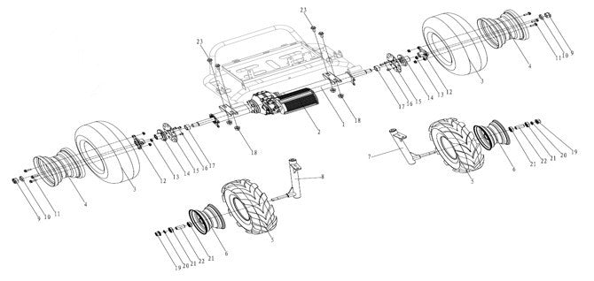 Front Driver Side Tire Assembly (6" Rim) - 2 Seat Go Kart (Gas & EV)
