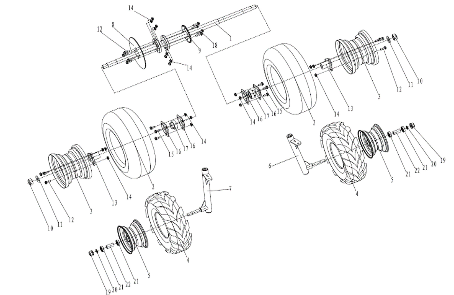 Rear Driver Side Tire Assembly - 2 Seat Go Kart (Gas)