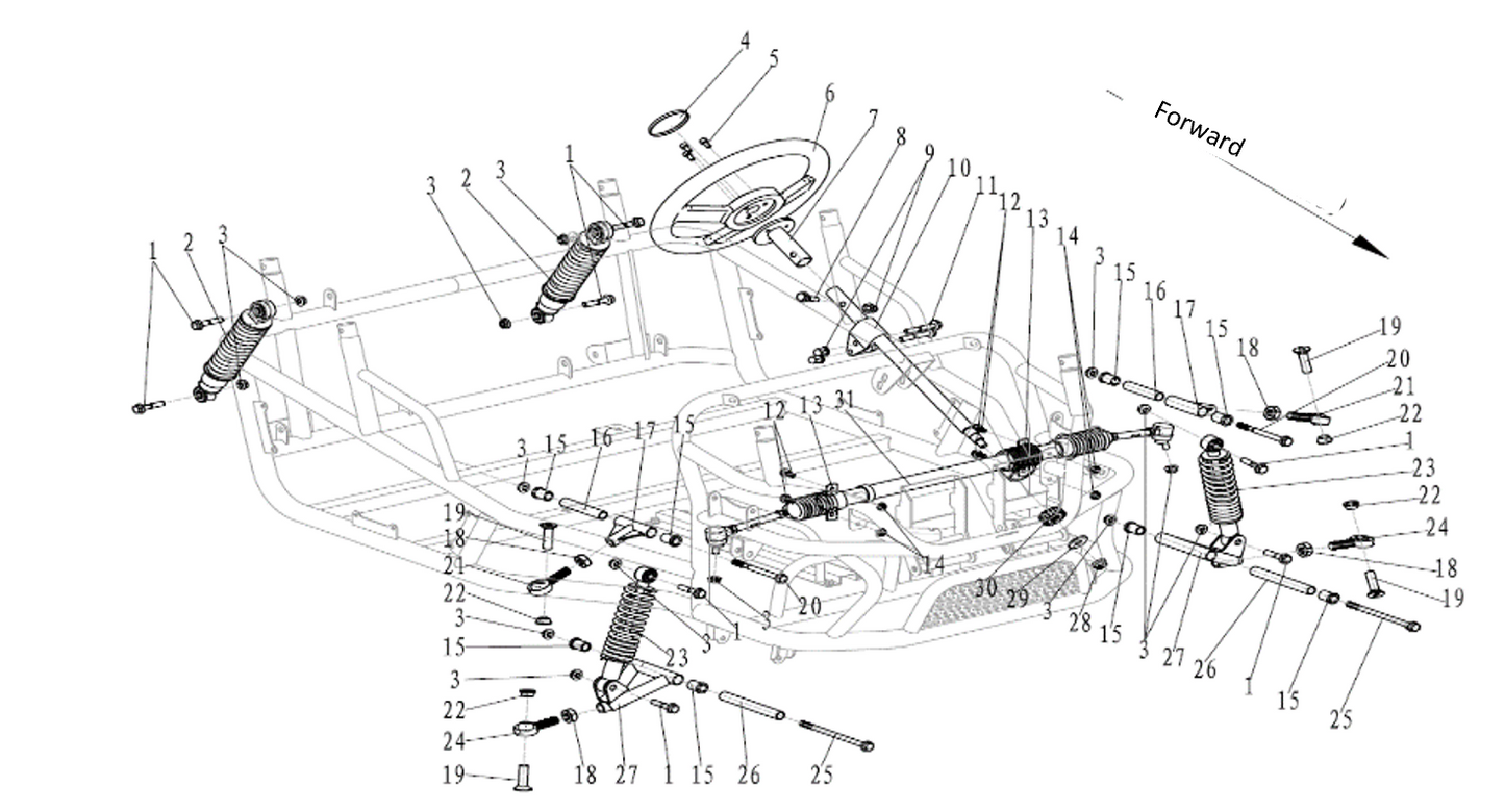 Front Shock Absorber Assembly - 2 Seat Go Kart (Gas & EV)