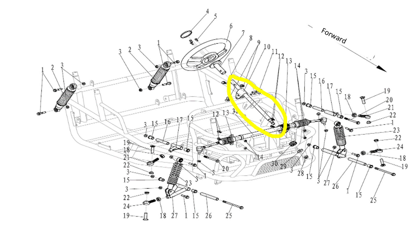 Steering Shaft Assembly - 2 Seat Go Kart (Gas & EV)