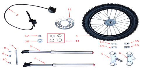 Front Wheel & Tire Assembly - EV Dirt Bike (1600W & 2500W)