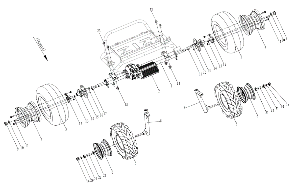 Axle Modulator Exploded View Rear Motor Axle Assembly - 2 Seat Go Kart (EV) – Drift Hero